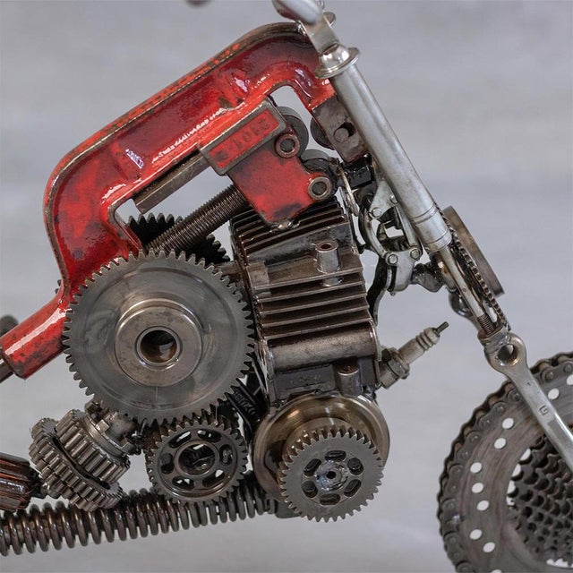 Gray Contemporary Recycled Metal Motorcycle Sculpture, One of a Kind For Sale - Image 8 of 8