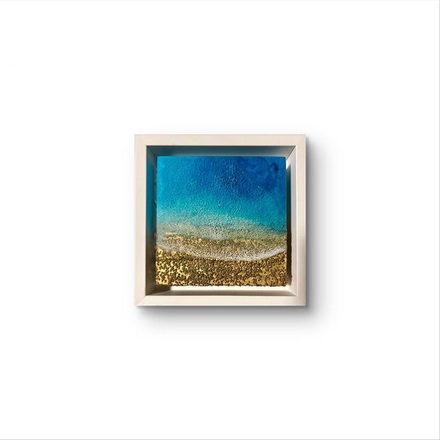 The Ocean Heals by Ana Hefco | Mixed Media on wood panel Abstract ocean scene with waves and sand. For Sale - Image 4 of 5