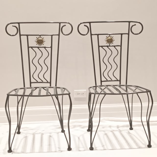 Metal Vintage French Style Wrought Iron Garden Chairs With Sunburst Design, 2 Pieces For Sale - Image 7 of 16