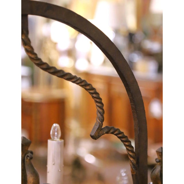 Brown 19th Century French Gothic Wrought Iron Eight-Light Chandelier With Gilt Accents For Sale - Image 8 of 11