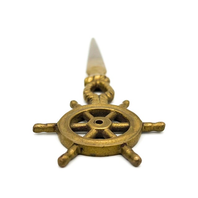Vintage Solid Brass Nautical Ship’s Wheel Letter Opener Desk Accessory - Nautical, Coastal, Traditional For Sale In Houston - Image 6 of 9