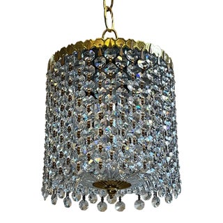 Vintage Hollywood Regency Crystal Waterfall Pendant Light For Sale
