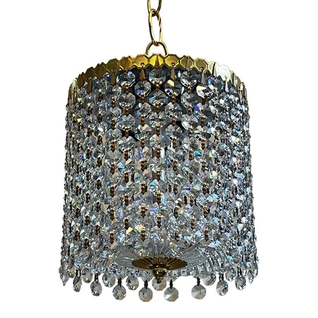 Vintage Hollywood Regency Crystal Waterfall Pendant Light For Sale
