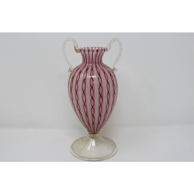 1950s Latticino Handled Neoclassical Style Vase For Sale In Naples, FL - Image 6 of 6