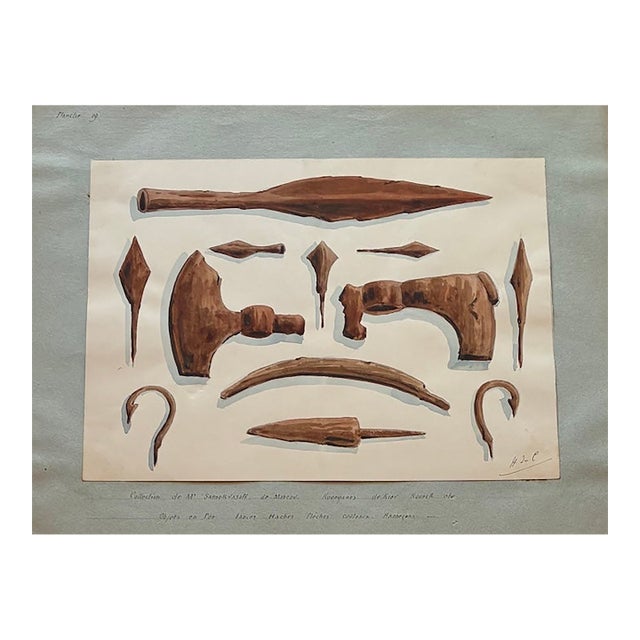 Antique Watercolor Bronze Age Tools From the Dmitry Samokvasov Collection in Moscow c.1910 For Sale