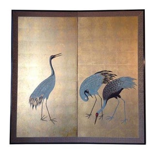 Hand Painted Golden Chinese Screen For Sale