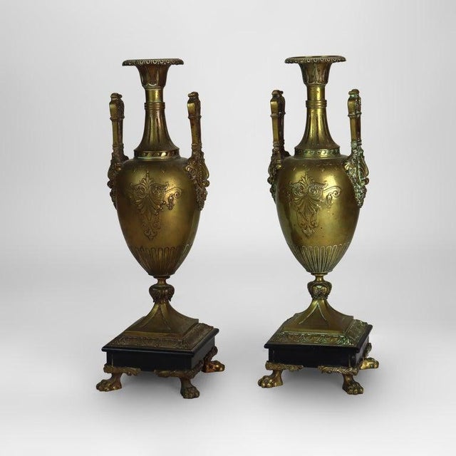 Pair of Antique Classical Bronze & Slate Garnitures Urns C1890 For Sale - Image 4 of 8