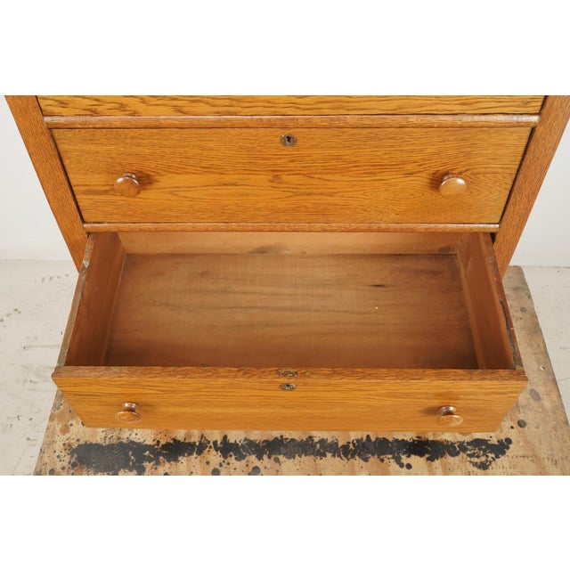 Vintage Traditional Tiger Oak Tall Dresser With Beveled Mirror For Sale - Image 9 of 14