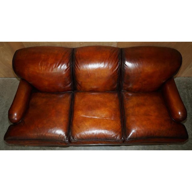 1 of 4 Hand Dyed Brown Leather Howards & Son Style Sofa Part of Suite For Sale - Image 9 of 18
