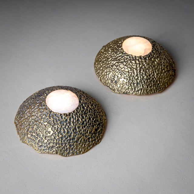 Mid-Century Modern Late 20th Century Pair of Brutalist Bronze Wall Lamps by Cierre Lampadari, Milan For Sale - Image 3 of 6