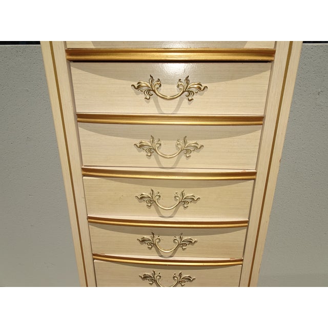Wood Dresser Vintage French Provincial Tallboy Dresser Lingerie Chest Brass #2 For Sale - Image 7 of 15