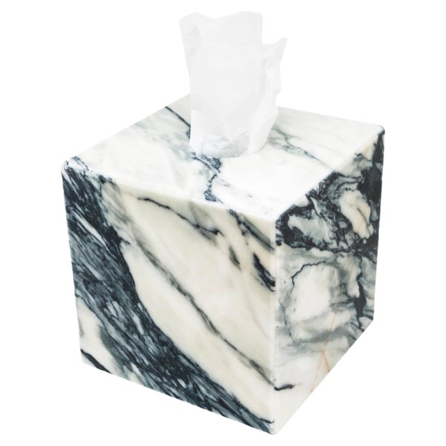Square Tissue Box Cover in Paonazzo Marble For Sale