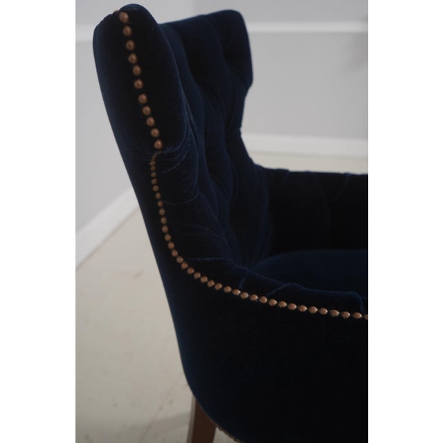 Textile Set of 12 Ralph Lauren Design Blue Velvet Dining Room Chairs For Sale - Image 7 of 18