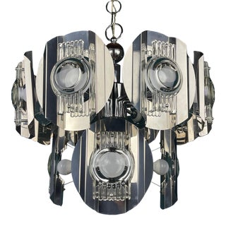 1960s Chrome and Glass Lens Chandelier by Oscar Torlasco Italy For Sale