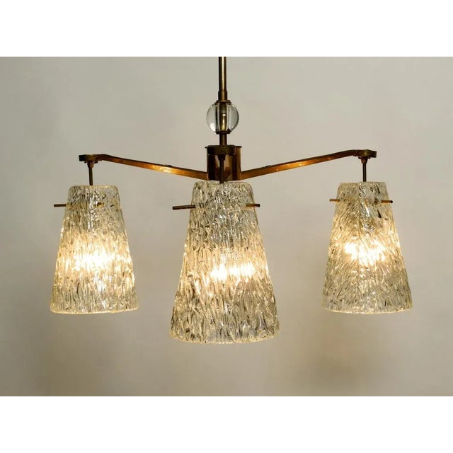 Gold Mid-Century Modern Ceiling Lamp with Three Glass Shades by Rupert Nikoll Vienna, 1950s For Sale - Image 8 of 13
