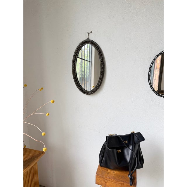 Black Vintage Brutalist Oval Chain Mirror, 1950 For Sale - Image 8 of 18