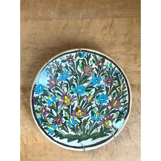 Vintage Hand-Painted Floral Ceramic Plate For Sale - Image 10 of 12