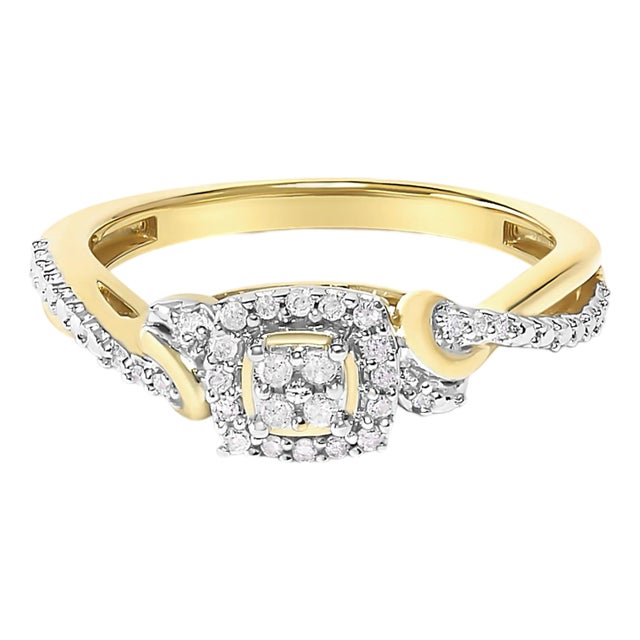 10K Yellow Gold Twisted Shank 1/10 Cttw Diamond Composite Halo Engagement Ring (I-J Color, I3 Clarity) - Size 8.5 For Sale