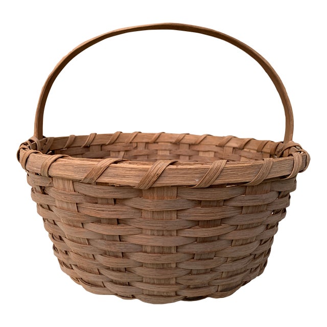 Antique Early 20th Century American Splint Oak Basket For Sale