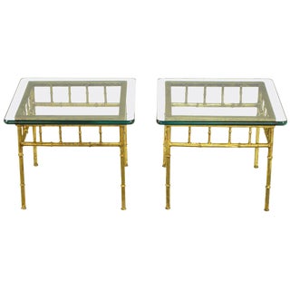 Italian Glazed Gilt Metal Faux Bamboo End Tables - a Pair For Sale