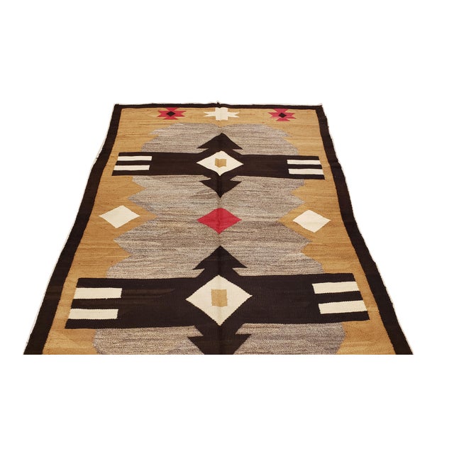 Antique Navajo Carpet, Handmade Rug, Brown, Blue, Beige, Taupe Soft Red Color For Sale - Image 9 of 18