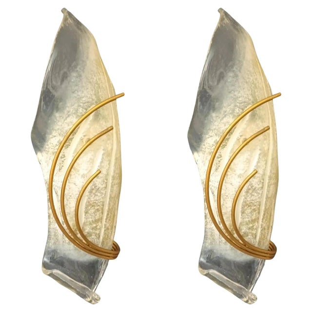 Metal 1960s Opaline Leaf Sconces, a Pair For Sale - Image 7 of 7