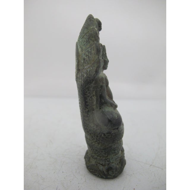 19th Century Khmer Antique Bronze Buddha With Naga Bayon Style Buddhist Figurine Statue For Sale - Image 5 of 7