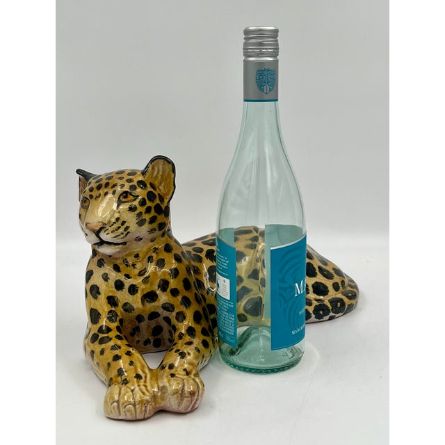 This Mid-Century Italian glazed terracotta leopard (or cheetah) exudes classic Hollywood Regency glamour. Beautifully...