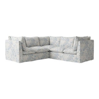 Sophie Conran Coco 3x3 Sectional Sofa - Andrew Martin Midsummer Faded Blue with Knife Edge Cushion For Sale