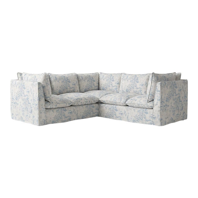 Sophie Conran Coco 3x3 Sectional Sofa - Andrew Martin Midsummer Faded Blue with Knife Edge Cushion For Sale