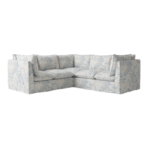 Sophie Conran Coco 3x3 Sectional Sofa - Andrew Martin Midsummer Faded Blue with Knife Edge Cushion