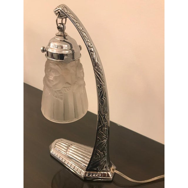 Metal French Art Deco Table Lamp by Degue For Sale - Image 7 of 13