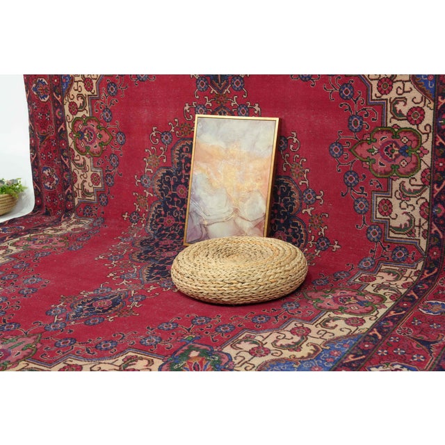 1970s Vintage Persian Handmade Wool 9x13 Red Area Rug For Sale - Image 11 of 11