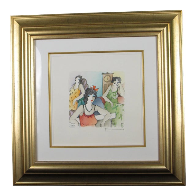 Itzchak Tarkay Watercolor "Cooling Off" Signed and Framed For Sale