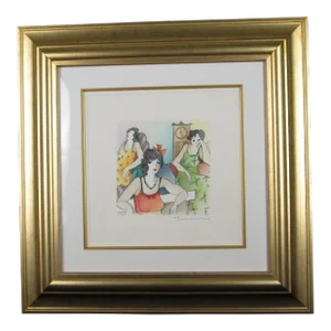 Itzchak Tarkay Watercolor "Cooling Off" Signed and Framed