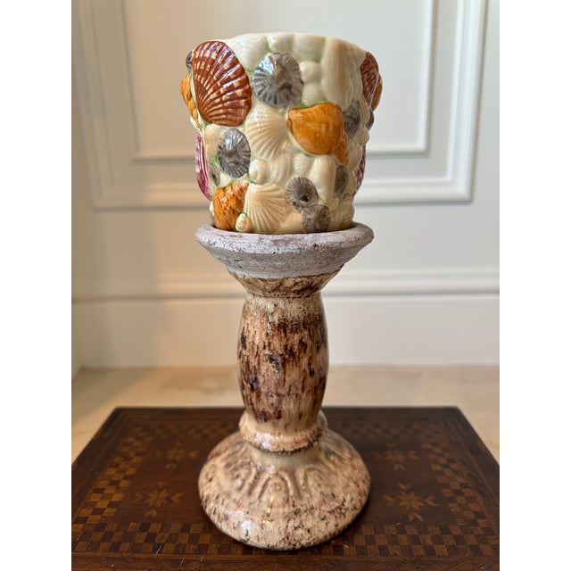 Vintage 7” French Glazed Terracotta Pillar Candleholder For Sale In Los Angeles - Image 6 of 14