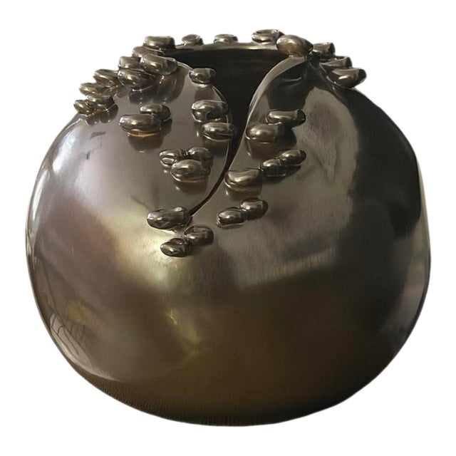 Cascading Reef Reactive Bronze Short Ceramic Vase From Studio a Home by Global Views – Made in Italy For Sale