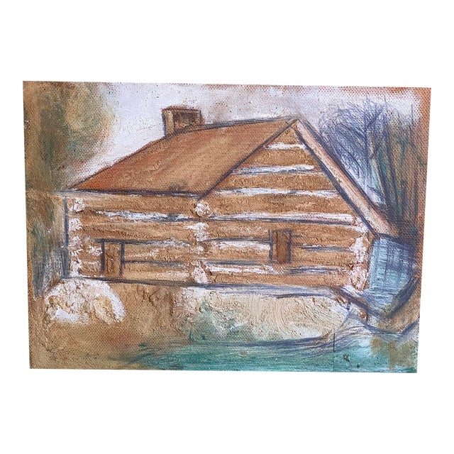 Circa 1974 Cabin House Portrait Mixed-Media Painting by Outsider Artist Jimmy Lee Sudduth For Sale