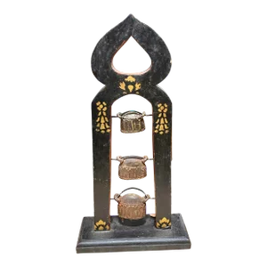 1970s Thai Buddhist Temple Zen Meditation Three Bells Wooden Stand