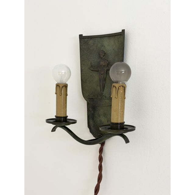 Swedish Grace Patinated Bronze Wall Sconce with Classical Female Relief, 1940 For Sale - Image 3 of 6