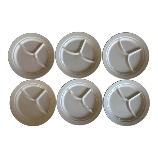 Set of 6 Heavy Stoneware Divided Plates For Sale