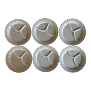 Set of 6 Heavy Stoneware Divided Plates