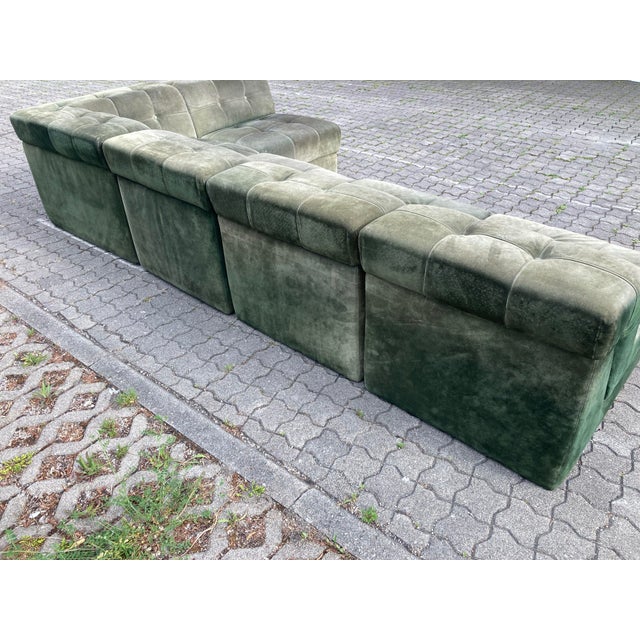 1970s Vintage Green Suede Modular Sofa, 1970s, Set of 5 For Sale - Image 5 of 18