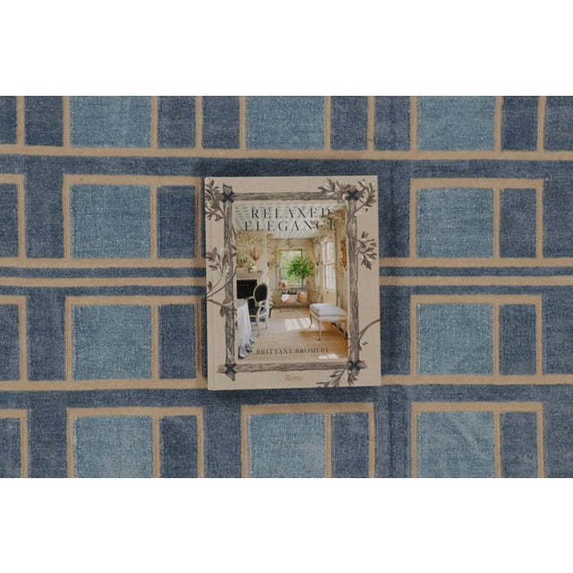 Contemporary Geometric Cotton Dhurrie Rug in Blue & Gold by Rug & Kilim, India For Sale - Image 10 of 10