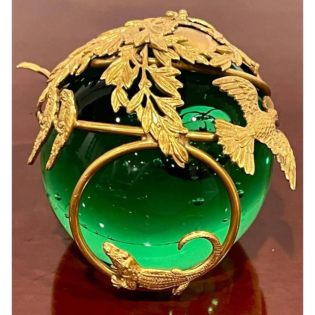Early 20th Century French Ormolu Monkey Motif Green Crystal Controlled Bubble Paperweight For Sale - Image 10 of 13