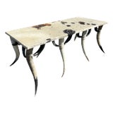 Monumental Horn and Cowhide Dining Table in Farmhouse Country Western Style For Sale