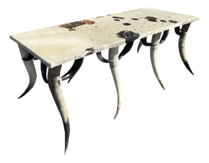 Monumental Horn and Cowhide Dining Table in Farmhouse Country Western Style