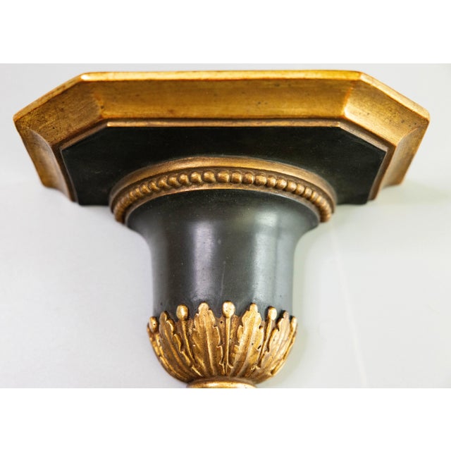Sculpture Materials Mid-Century Neoclassical Italian Black & Gold Gilt Brackets Shelves - A Pair For Sale - Image 7 of 9