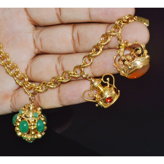 Vintage Portuguese Italian Solid 19.2k & 18k Gold Etruscan Revival Multigem Fob Charm Bracelet For Sale - Image 15 of 15