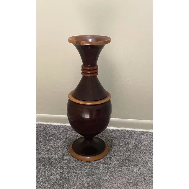 Large Vintage Wooden Vase Hand-Turned Mid Century Modern For Sale - Image 9 of 10